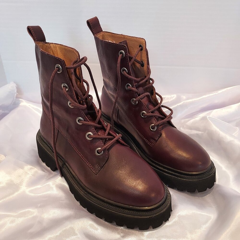 Madewell The Rayna Lace-Up Brown Leather Boots Size 7 NWOB